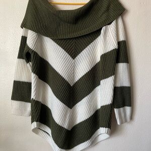 Olive Green and White Women's Sweater